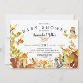 ニュートラルウッドランド森林動物ベビースシャワー 招待状 (正面)