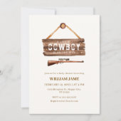 ニュートラルウッドワイルドウェストカウボーイガンベイビーシャワー 招待状 (正面)