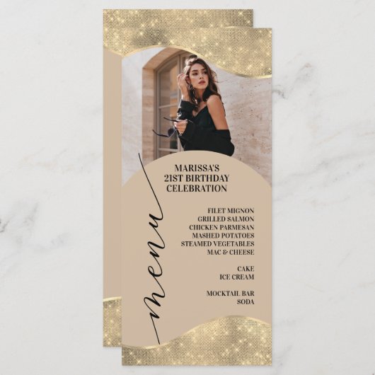 ニュートラルエレガントおよびシャンパンの金ゴールドメニュー メニュー (正面/裏面)