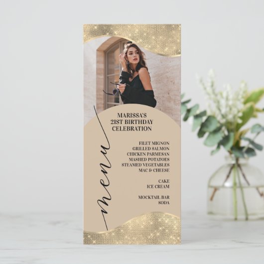 ニュートラルエレガントおよびシャンパンの金ゴールドメニュー メニュー (スタンド正面)