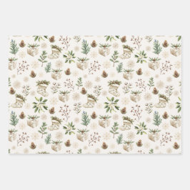 ニュートラルエレガントウォーターカラークリスマスホリデープリント ラッピングペーパーシート