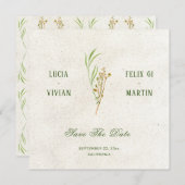 ニュートラルエレガントクリームグリーン素朴保存日 招待状 (正面/裏面)