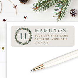 ニュートラルエレガントグリーンリース差出人住所 ラベル