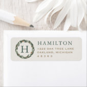 ニュートラルエレガントグリーンリース差出人住所 ラベル (インサイチュ)