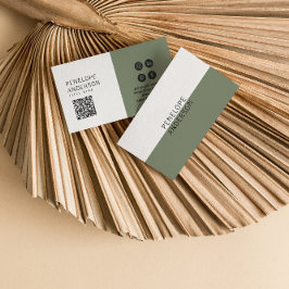 ニュートラルエレガントグリーンQRコードボホシックモダン 名刺