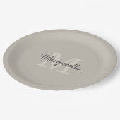 ニュートラルエレガントズ名とイニシャルモノグラム ペーパープレート (アングル)