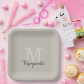 ニュートラルエレガントズ名とイニシャルモノグラム ペーパープレート (パーティー)