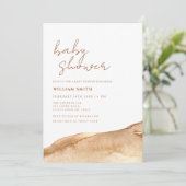 ニュートラルエレガントテラコッタ抽象芸術ベビーシャワー 招待状 (スタンド正面)