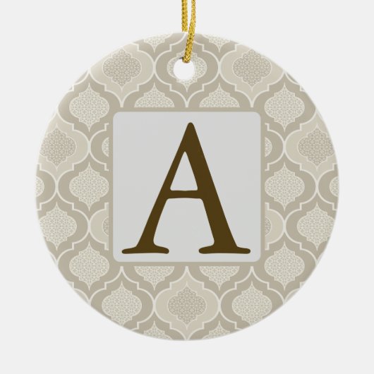 ニュートラルエレガントトーンでのモロッコトレリスのパターン セラミックオーナメント (正面)