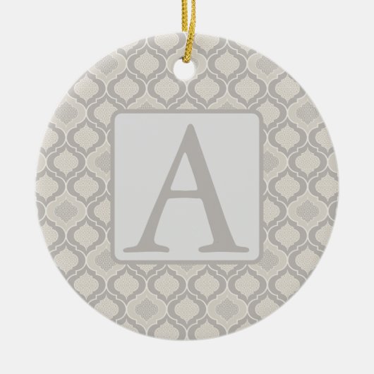 ニュートラルエレガントトーンでのモロッコトレリスのパターン セラミックオーナメント (正面)