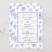 ニュートラルエレガントブルーシャドウフローラすべて1つ 招待状 (正面/裏面)