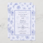 ニュートラルエレガントブルーシャドウフローラすべて1つ 招待状 (正面/裏面)