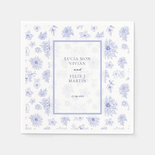 ニュートラルエレガントブルーシャドー結婚フローラのディナー スタンダードカクテルナプキン (正面)
