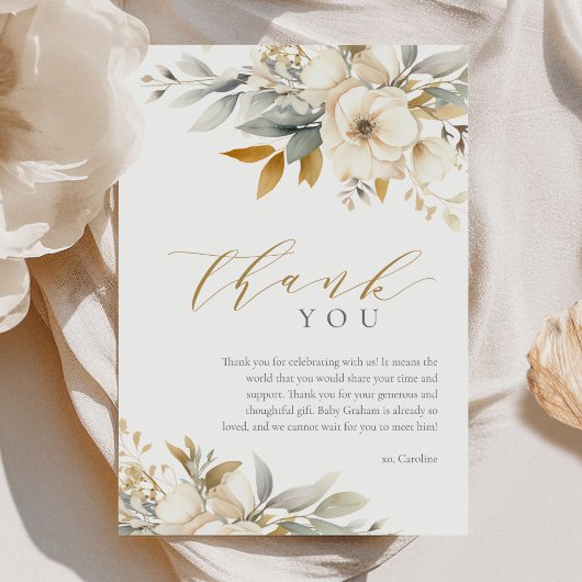 ニュートラルエレガントベビーイン開花ベビーシャワー サンキューカード