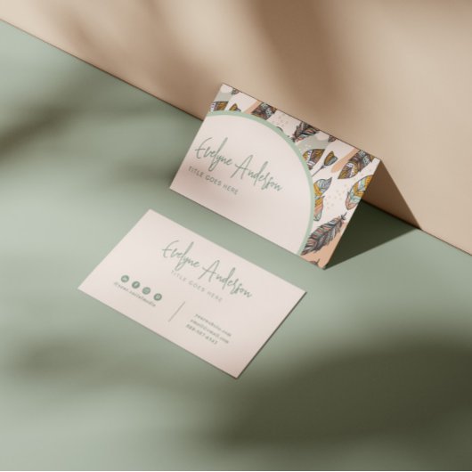 ニュートラルエレガントボホシック羽毛インディ 名刺