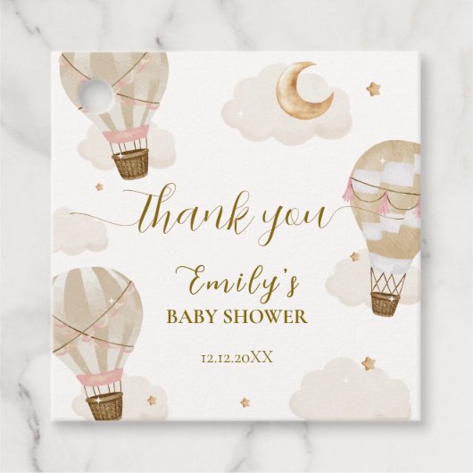 ニュートラルエレガントボホホットエアバルーンベビーシャワー フェイバータグ (正面)