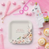 ニュートラルエレガントボホワイルドフラワーベビーシャワー ペーパープレート (パーティー)