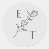 ニュートラルエレガントラインアートフラワー結婚式招待状 ラウンドシール (正面)