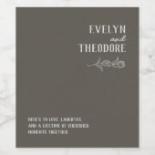 ニュートラルエレガントラインアートフラワー結婚式招待状 ワインラベル (シングルラベル)