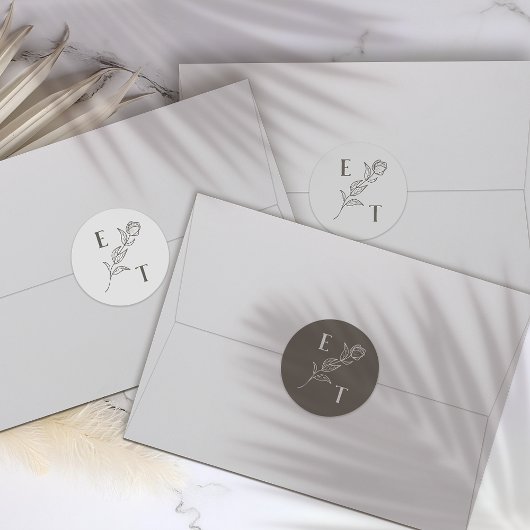 ニュートラルエレガントラインアートフラワー結婚式用シール ラベル