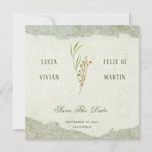 ニュートラルエレガントヴィンテージグ素朴リーン保存日付 招待状 (正面)