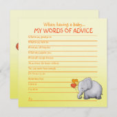 ニュートラルエレファントベビーシャワーアドバイス用ベビー アドバイスカード (正面/裏面)