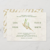 ニュートラルオークレームグリーン素朴婚約パーティ 招待状 (正面/裏面)