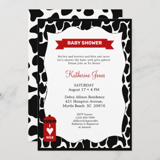 ニュートラルカウテーマのベビーシャワー招待状 招待状 (正面/裏面)