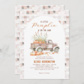 ニュートラルカボチャートラック少年の赤ちゃんシャワー 招待状 (正面/裏面)