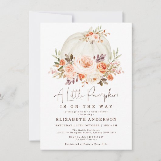 ニュートラルカボチャ赤ちゃんシャワー秋秋フローラ 招待状 (正面)