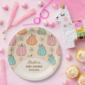 ニュートラルカラフルベージュカボチャ模様ベビーシャワー ペーパープレート (パーティー)