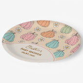 ニュートラルカラフルベージュカボチャ模様ベビーシャワー ペーパープレート (アングル)