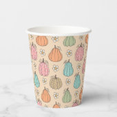 ニュートラルカラフルベージュカボチャ模様ベビーシャワー 紙コップ (裏面)