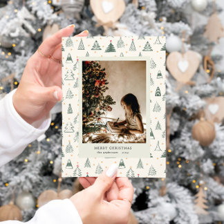 ニュートラルカラーズツリーズミニマリストフォトホリデーカード シーズンカード