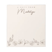 ニュートラルカラーパーソナライズされた花模様からのメモ ノートパッド (正面)