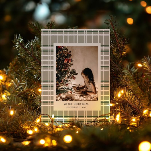 ニュートラルカラープレイドミニマリストフォトホリデーカード シーズンカード