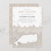 ニュートラルキュートホワイトホエールベビーシャワー招待状 招待状 (正面/裏面)