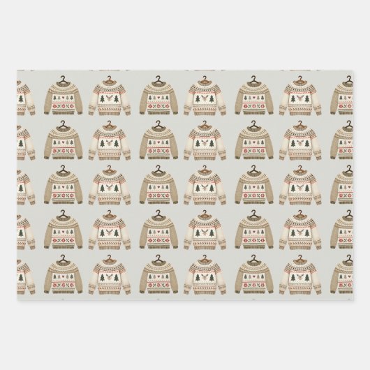 ニュートラルクリスマスセーターくるみ割りモノグラム ラッピングペーパーシート (正面)