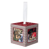 ニュートラルクリスマスツリー4フォトドッグクリスマス キューブオーナメント (正面アングル)