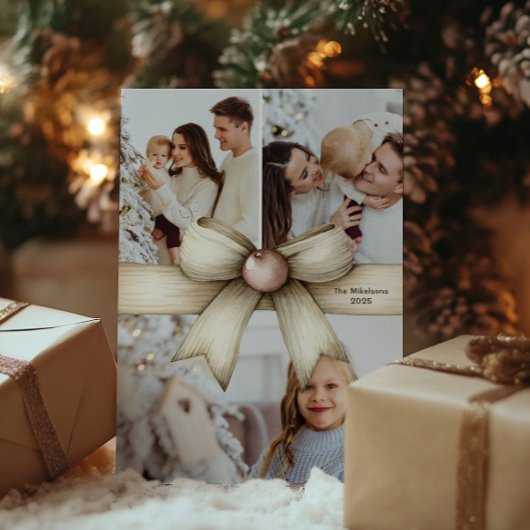 ニュートラルクリスマスボウフォトコラージュ シーズンカード