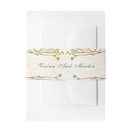 ニュートラルクリームとヴィンテージグリーン素朴 招待状ベリーバンド