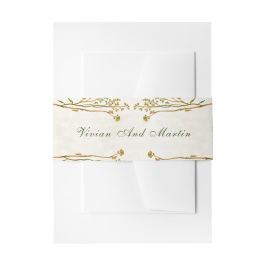 ニュートラルクリームとヴィンテージグリーン素朴 招待状ベリーバンド (正面例)