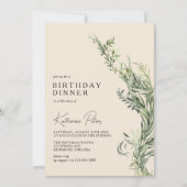 ニュートラルクリームアイボリーシックボタニカル誕生日ディナー 招待状 (正面)