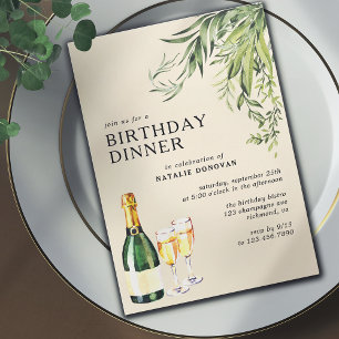 ニュートラルクリーム シックシャンパン 大人の誕生日ディナー 招待状