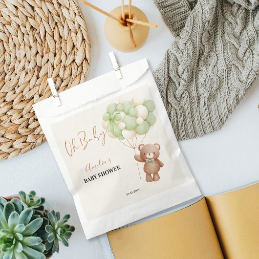 ニュートラルグリーンテディベアOhベビーバルーンベビー フェイバーバッグ