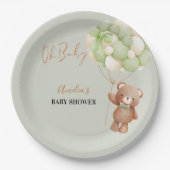 ニュートラルグリーンテディベアOhベビーバルーンベビー ペーパープレート (正面)