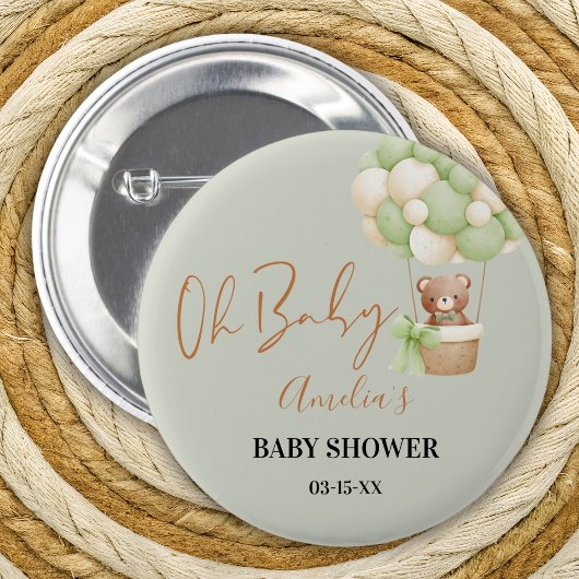 ニュートラルグリーンテディベアOhベビーバルーン 缶バッジ