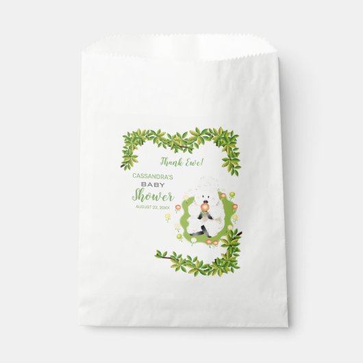 ニュートラルグリーンラムベビーシャワー フェイバーバッグ (正面)