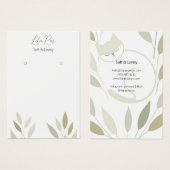 ニュートラルグリーンリーフ猫イラストレーションカード (正面&裏面)