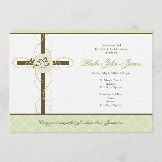 ニュートラルグリーン《キリスト教》洗礼式や命名式/バプティスマス招待状 招待状 (正面)
